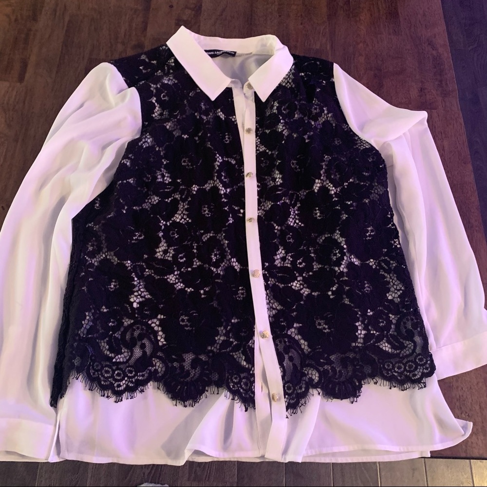 Black and White Lace Blouse by Karl Lagerfeld (designer of Chanel)